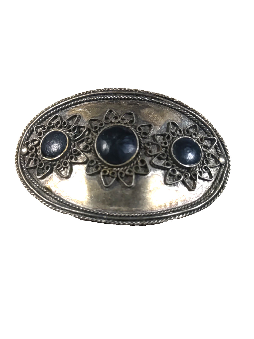 Hair Barrette Tension Clip Brass Tone Black Made On India Classic Design
